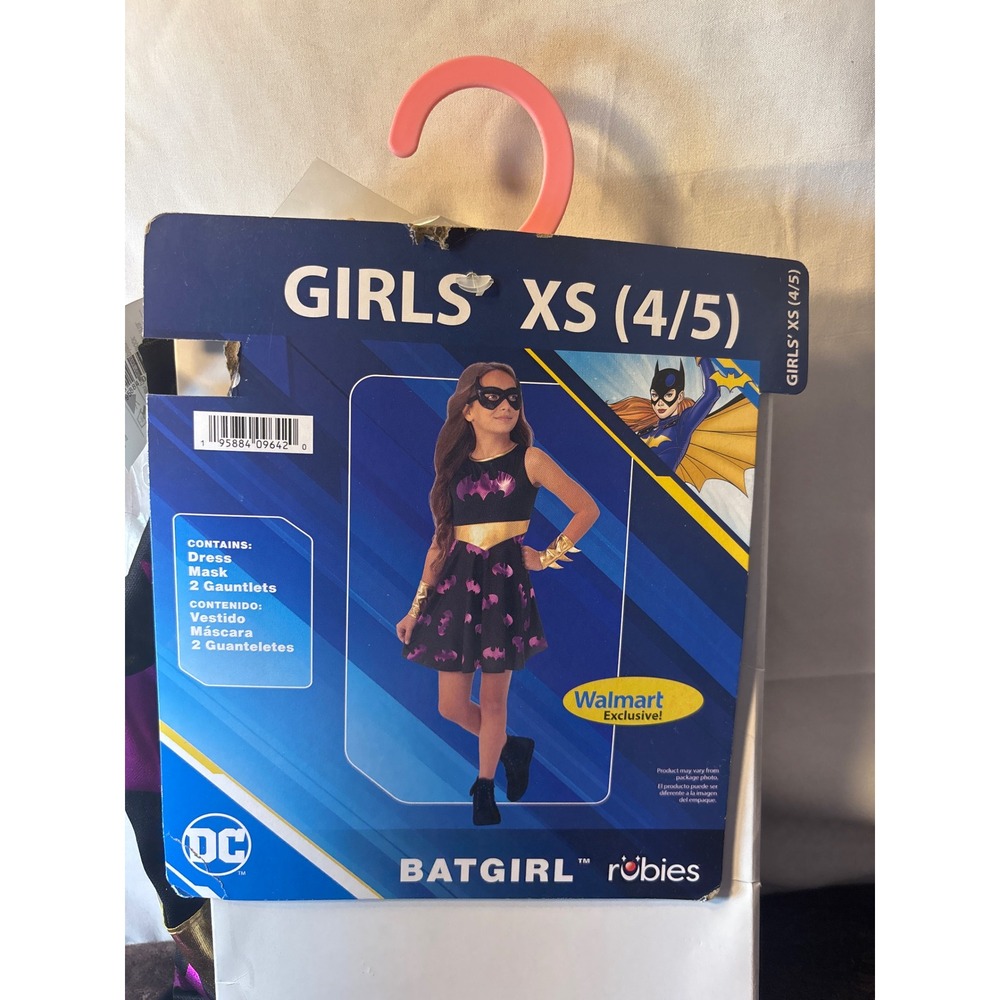 Rubies DC Batgirl Costume Girls XS 4/5 4 Piece Set Dress‎ Mask Gauntlets Black